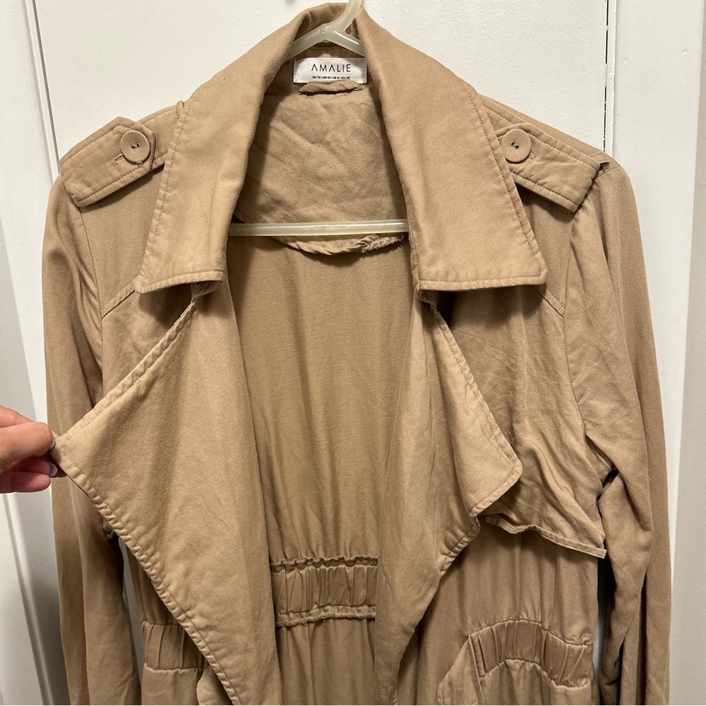 AMALIE THE LABEL Monimonie Linen Blend Long Trench Coat Natural Tan Casual Sz 8 - Picture 4 of 10